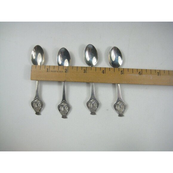 Set Of 4 Vintage Silver Teaspoons Thistle Design Signed - Picture 3 of 11